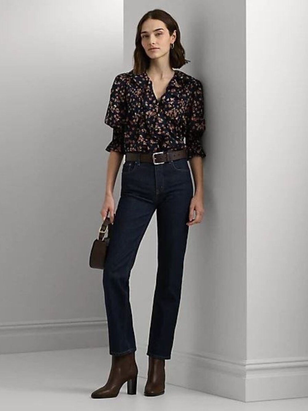$145 Lauren Ralph Lauren Floral Cotton Voile Puff-Sleeve Blouse Navy Size XL - Picture 2 of 13